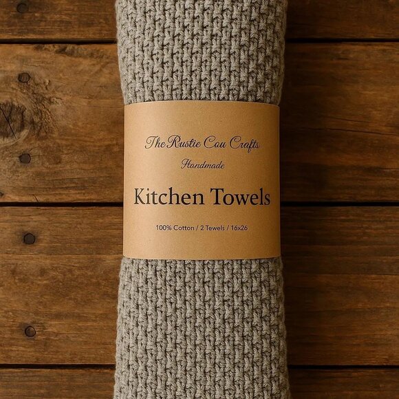 Handmade Knit Gray Dish Towels – Modern Farmhouse Kitchen Decor - Picture 1 of 4
